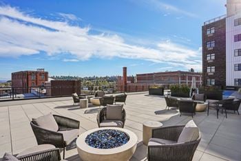 Rooftop deck with skyline views
